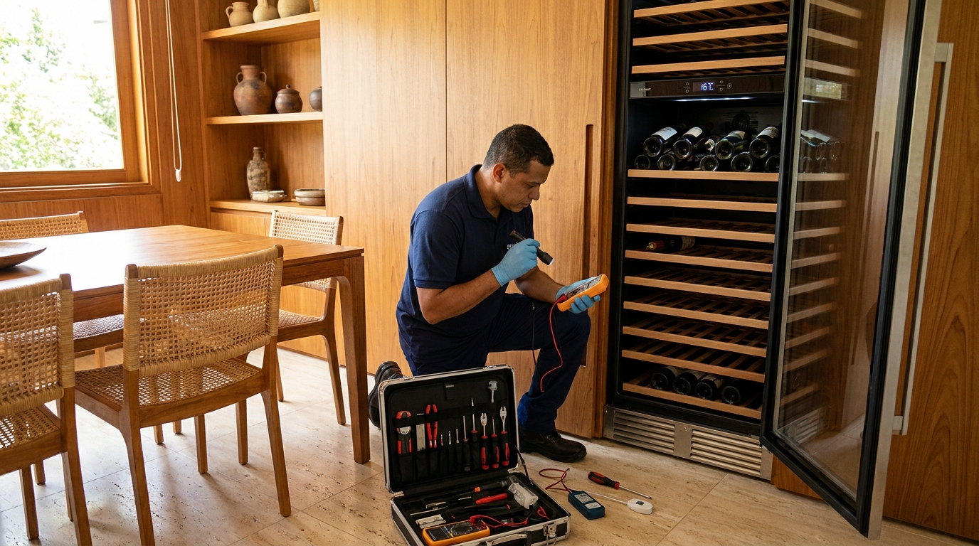 Substituição de termostato em adega climatizada em visita técnica em Osasco‑SP